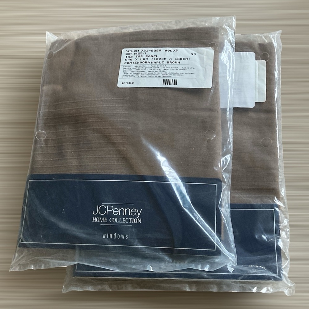 JCPenney Home Collection Maple Brown Tab Top Panel Curtains 40"x63" Set of 2
